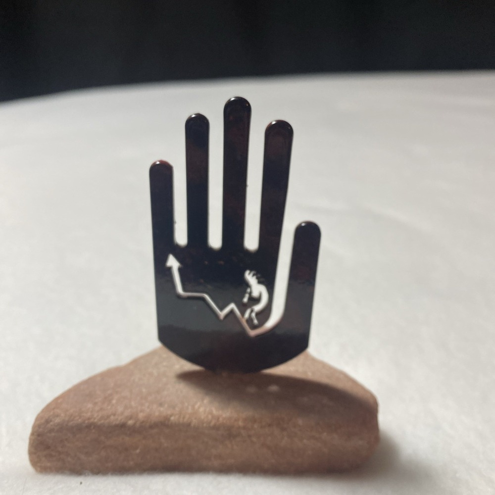 Kokopelli Flute Player Symbol of Abundance & Fertility Metal Hand Statue 4" Rock